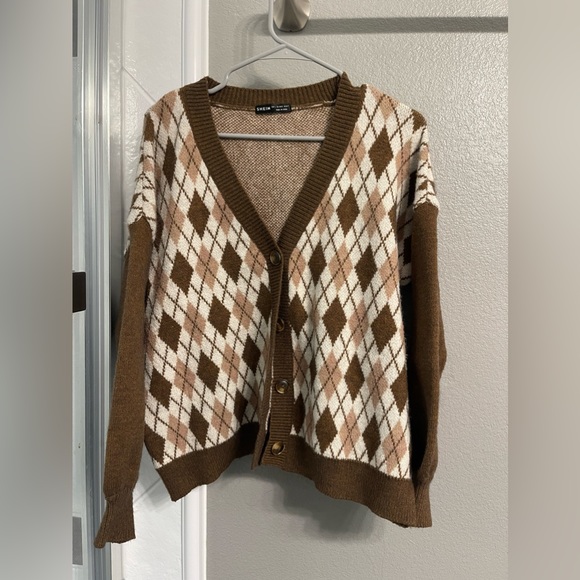 Shein Knit Cardigan Sweater - Brown, Cream (L) - Picture 1 of 7